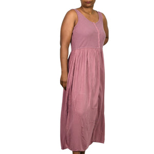 Frye Easy Button Front Dress Pink Mauve Minimalist Tank Jersey Knit Pockets Rayon Medium