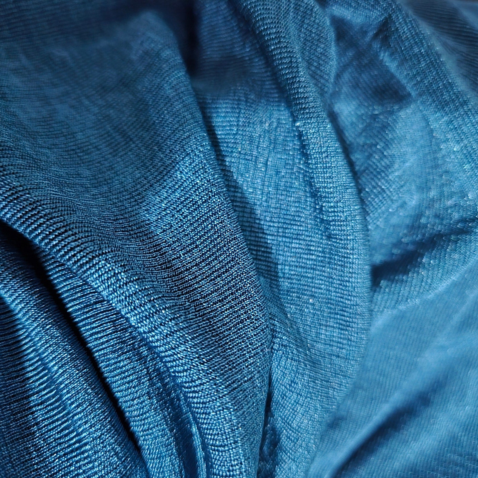 Floerns Dress Teal Blue Jersey Midi Ruched Knot Front Slit Shimmer Stretch Draped XL