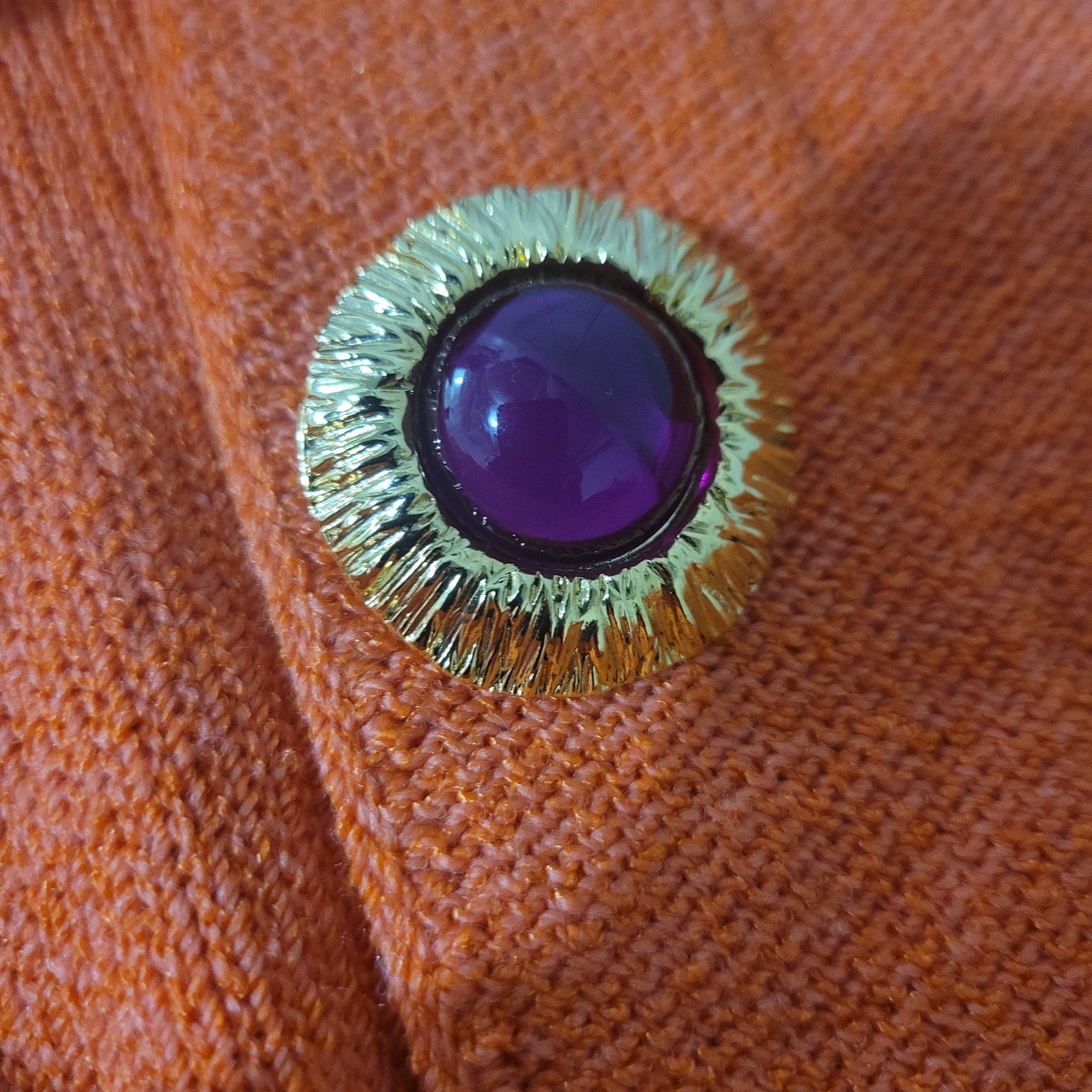 Vintage Steve Fabrikant Knit Dress Orange Color Block Button Front Jeweled Funky Medium