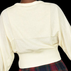 Frenken Rock Knit Top Off White Beige Wool Batwing Drop Sleeve Ribbed Crew Neck Medium