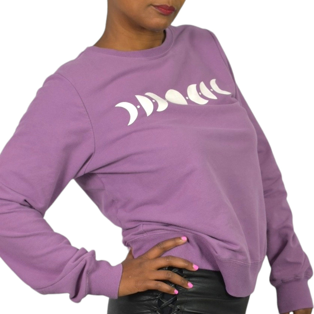 Wildfox Moon Phases Sweatshirt Purple White Graphic Celestial Crewneck Size Medium