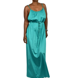 Vintage JC Penney Grecian Style Gown Green Teal Nylon Nightgown Goddess Long Maxi Silky Shiny Lingerie 70s 80s Large