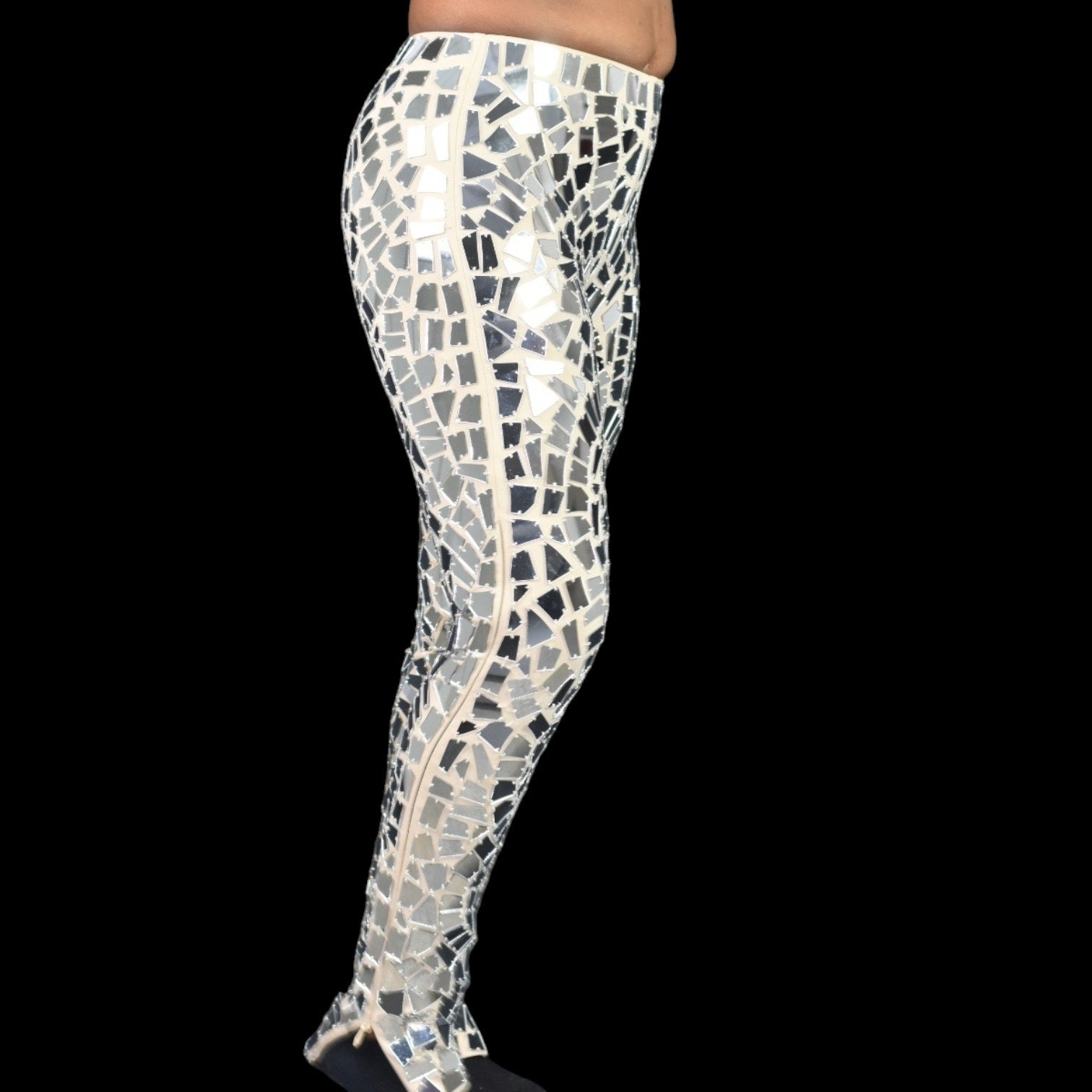 Nova Luxe Kenzie Mirror Pants Silver Metallic Disco Shiny Embellished Metallic Slim Size XS