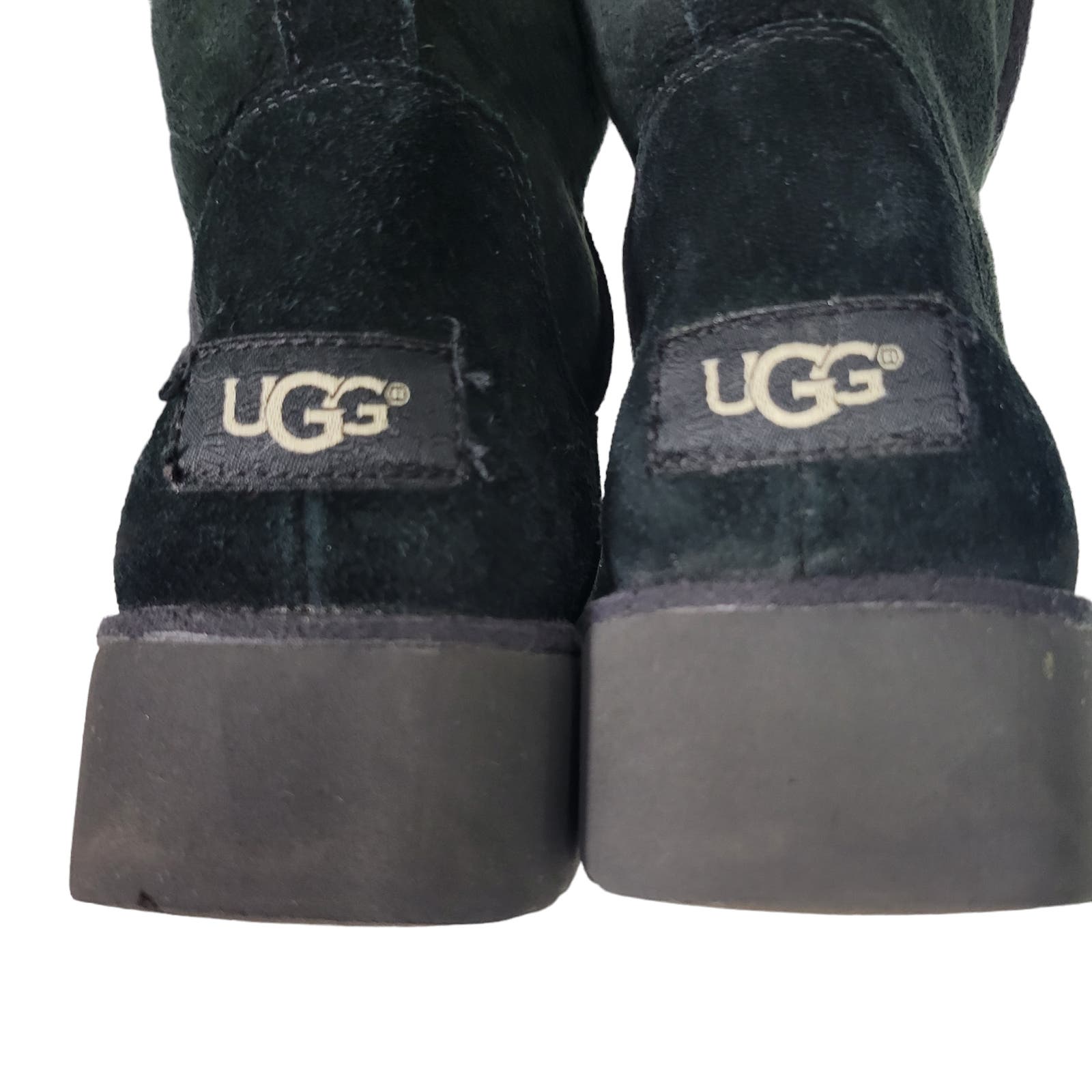 UGG Aimie Boots Black Wedge Heel Shearling Suede Sheepskin Fur Comfort Pull On Size 8