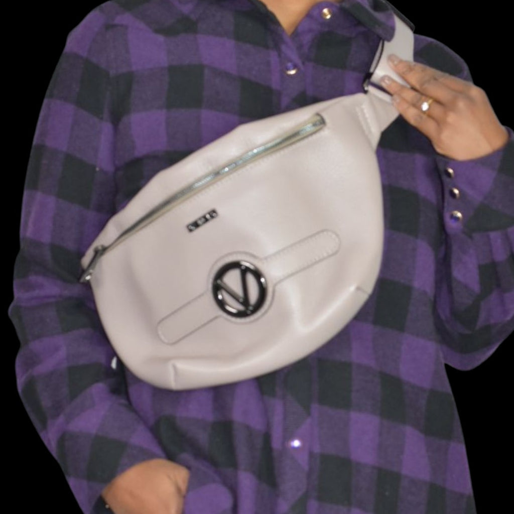 Mario Valentino Mickey Belt Bag Taupe Leather Crossbody Sling Adjustable Bum Waist Pouch Fanny Pack