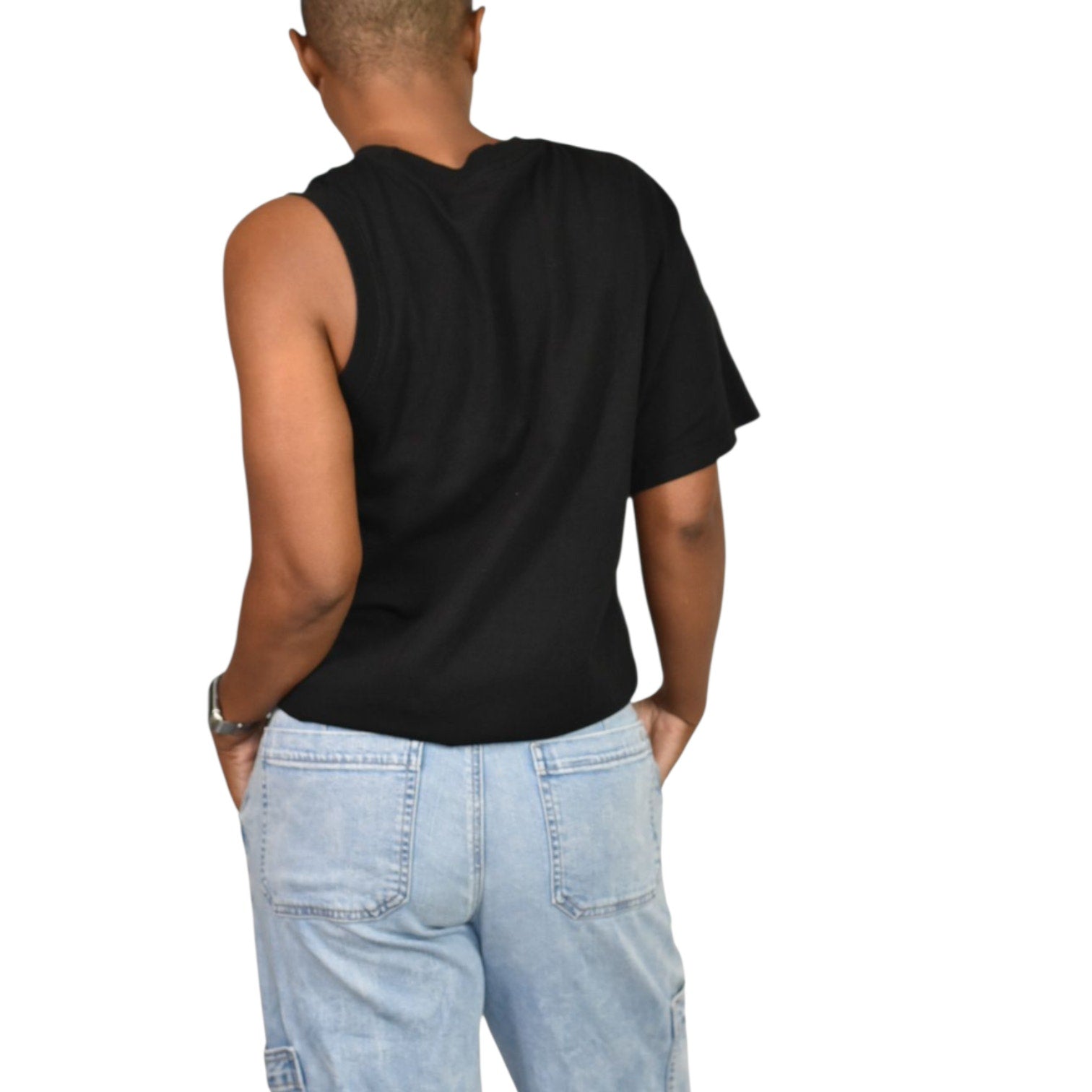 Agolde Della Asymmetric T Shirt Black Cotton One Shoulder Tee Crew Short Sleeve Classic Top Relaxed XS