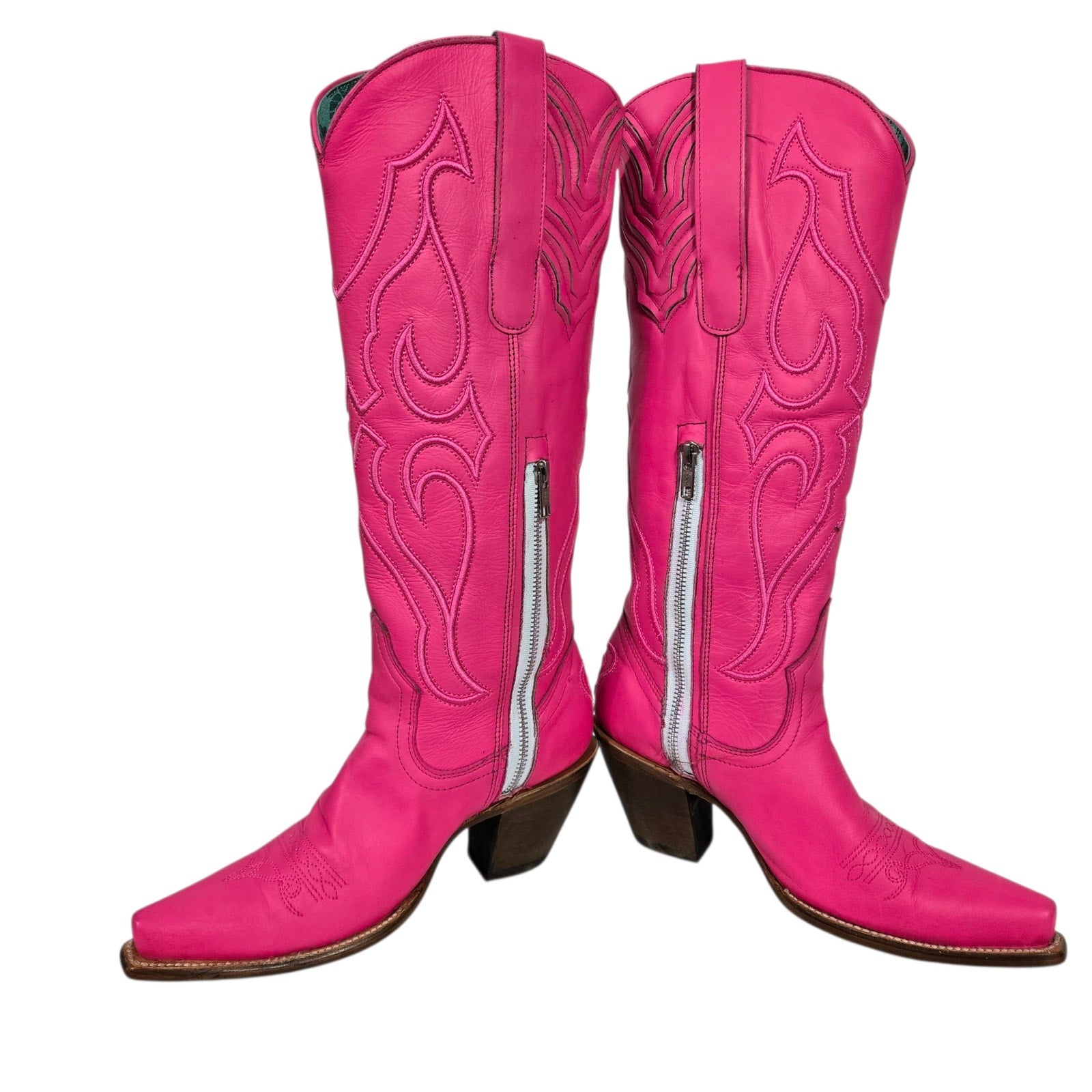 Corral Western Boots Pink Fuchsia Snip Toe Cowboy Cowgirl Tall Leather Neon Embroidery 8