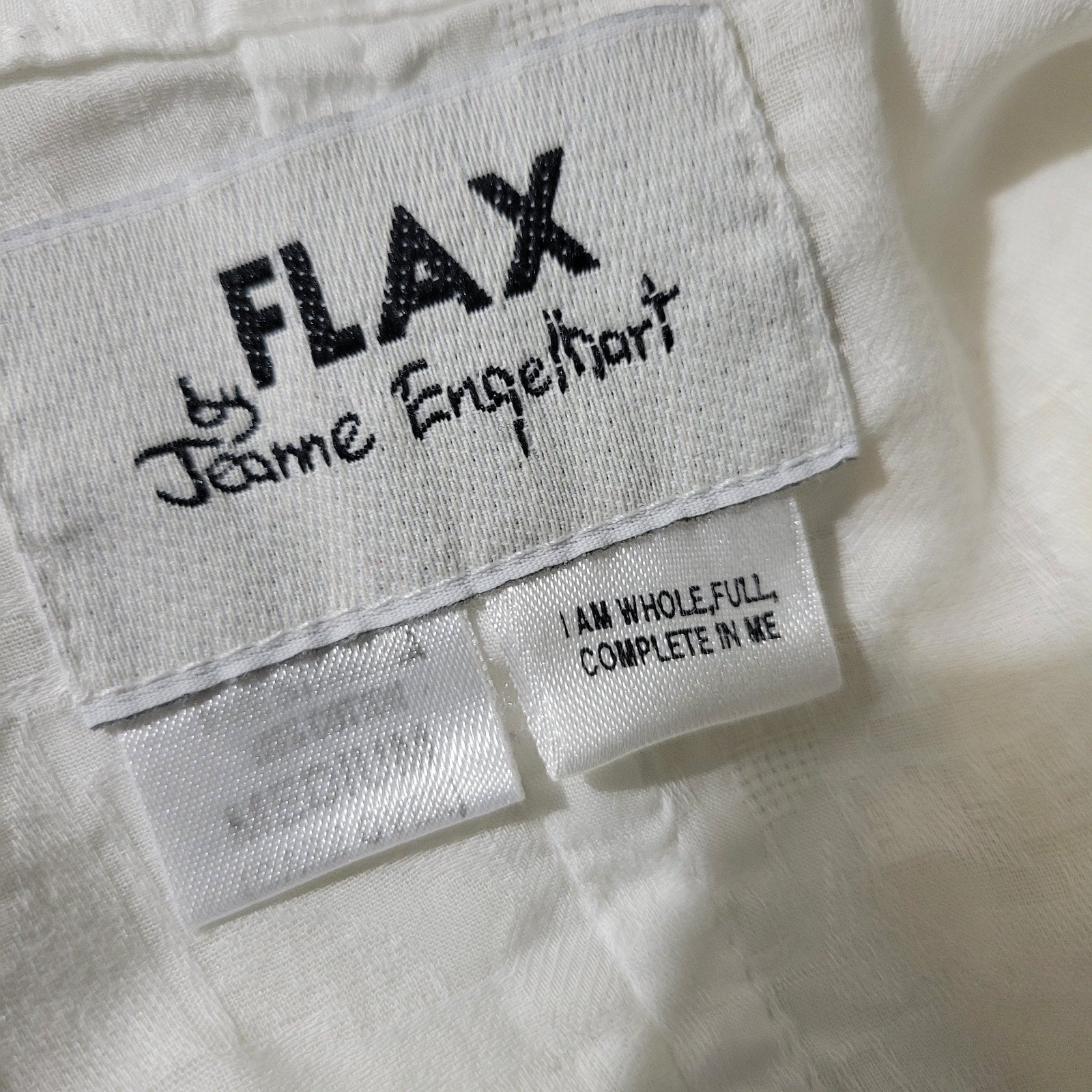 Vintage Flax Cotton Tunic Shirt White Collared Button Front Long Sleeve Oversized Jacquard Size Medium