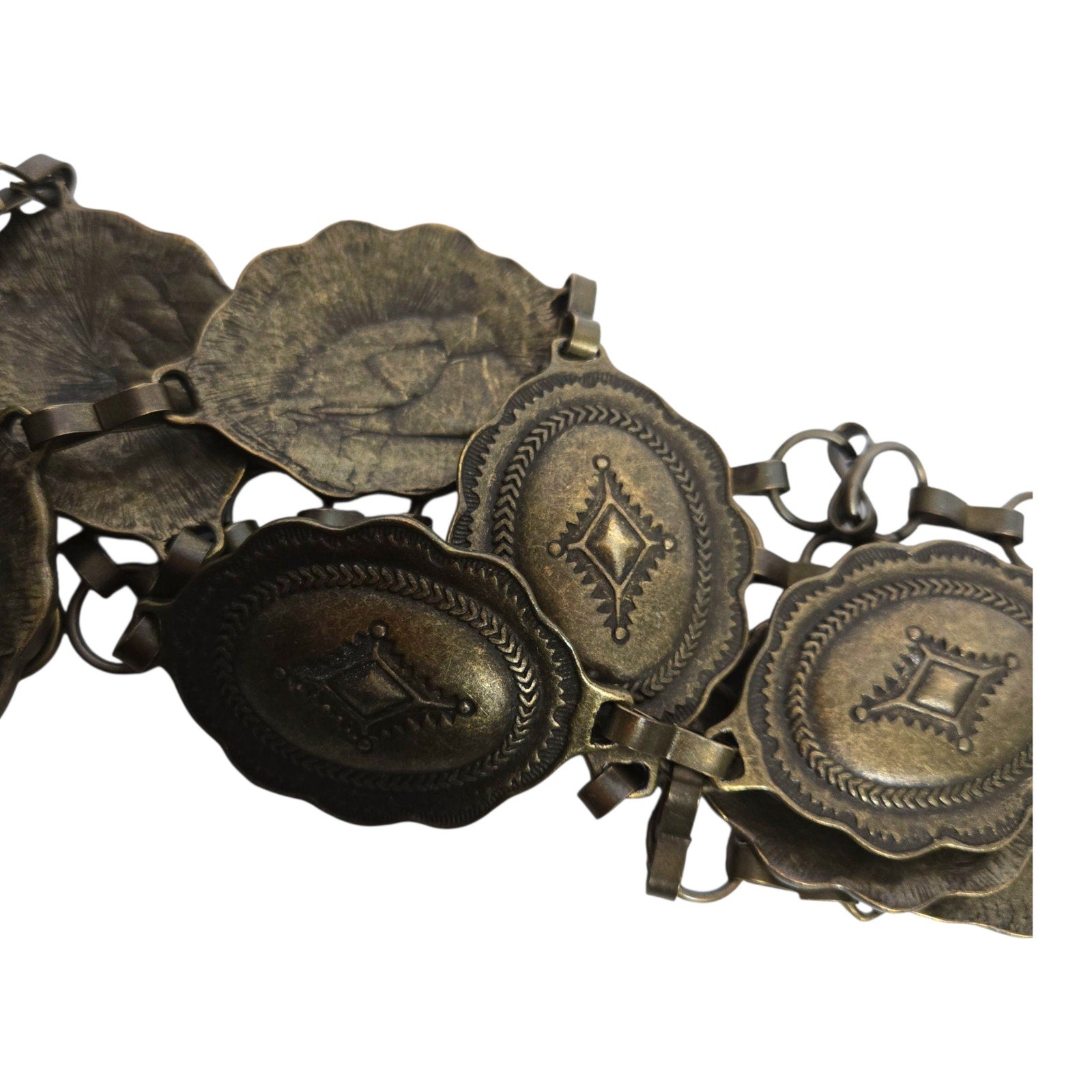 Concho Chain Belt Bronze Brown Metal Western Rustic Cowgirl Medallion Vintage Brass Small