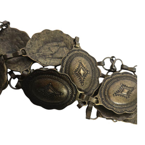 Concho Chain Belt Bronze Brown Metal Western Rustic Cowgirl Medallion Vintage Brass Small
