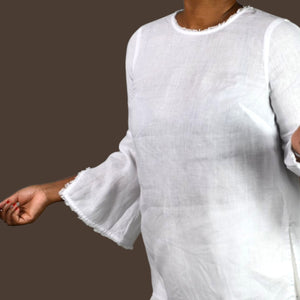 J Jill White Linen Tunic Top Bell Sleeve Boxy Relaxed Casual Slit Lightweight XS