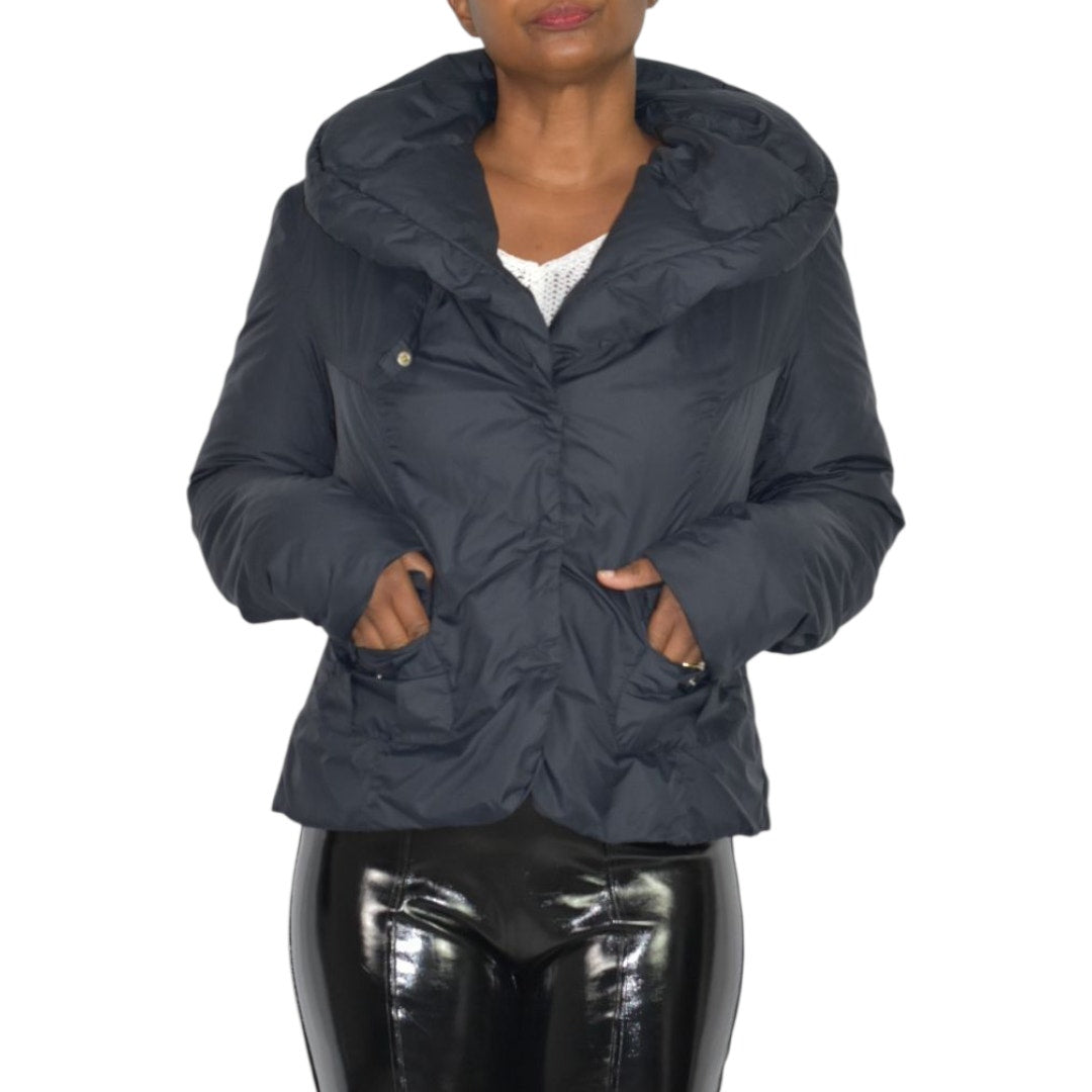 ADD Puffer Jacket Funnel Neck Black Goose Down Short Padded Puffy Winter Coat 8