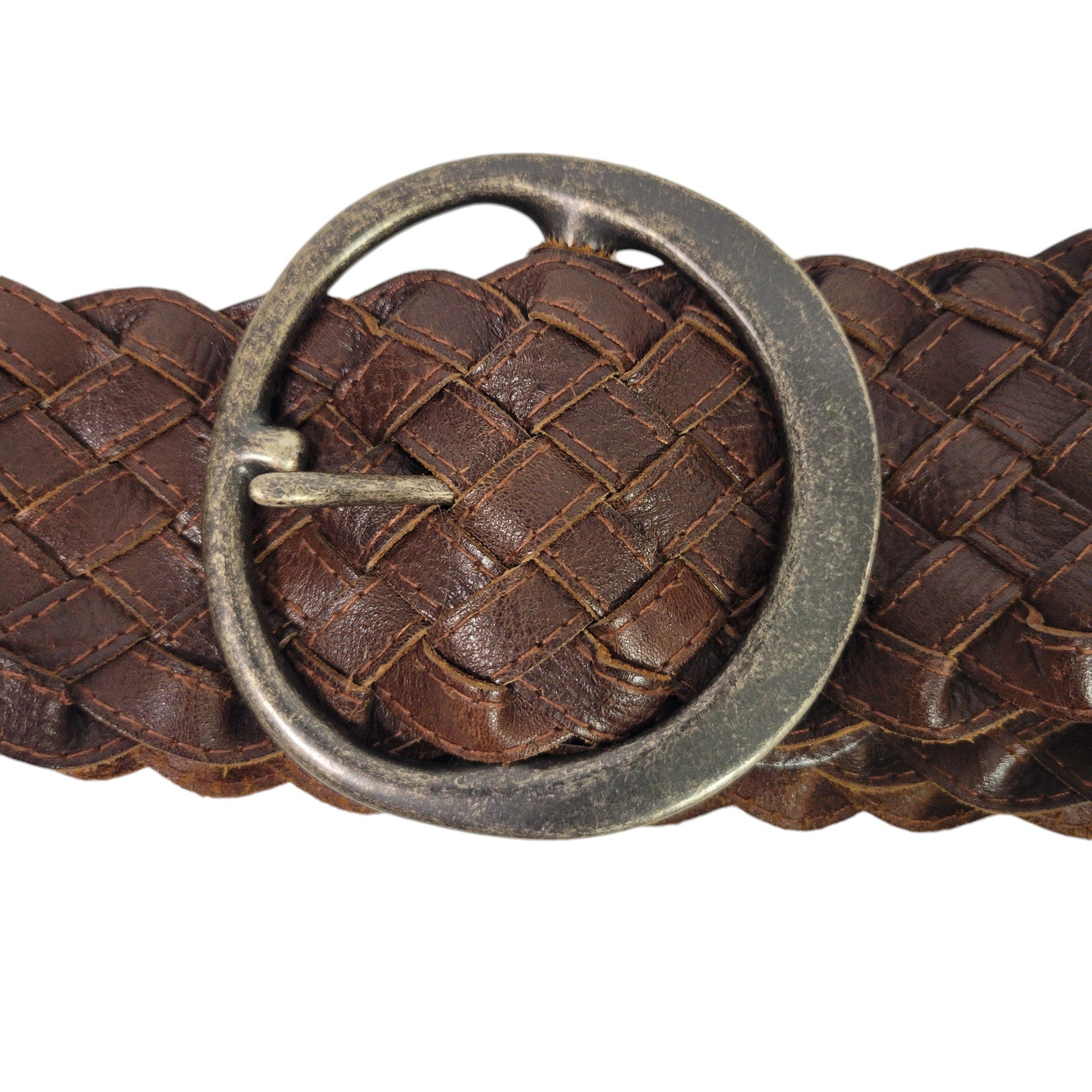 Banana Republic Wide Braided Leather Belt Brown Vintage Classic Woven Waist Size XS
