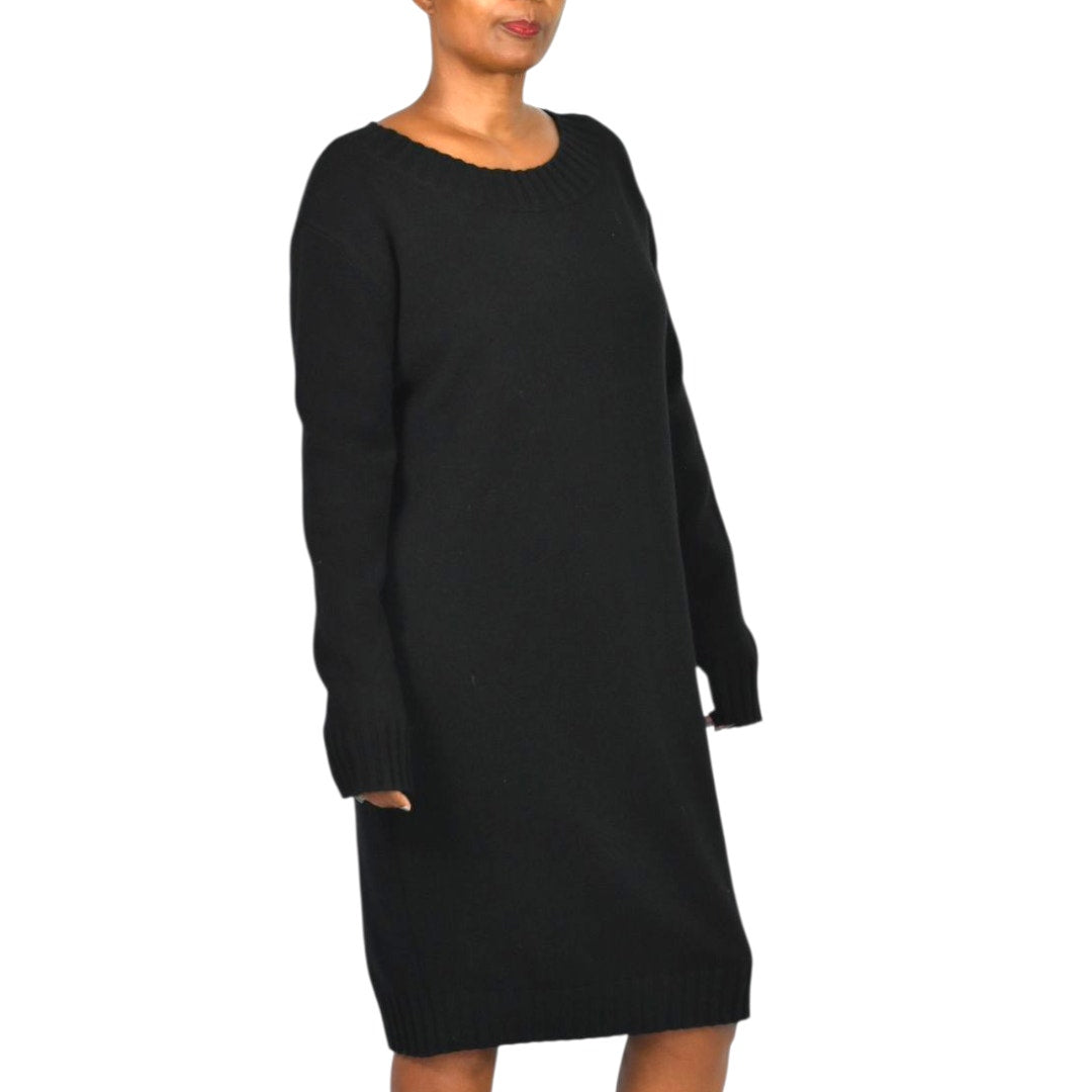 Vince Wool Sweater Dress Black Cashmere Blend Boat Neck Knit Pullover Tunic Large