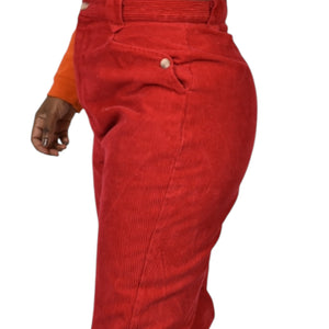 Vintage Cambridge Dry Goods Stirrup Pants Red Corduroy Straight High Waist Cotton Stretch Retro 8