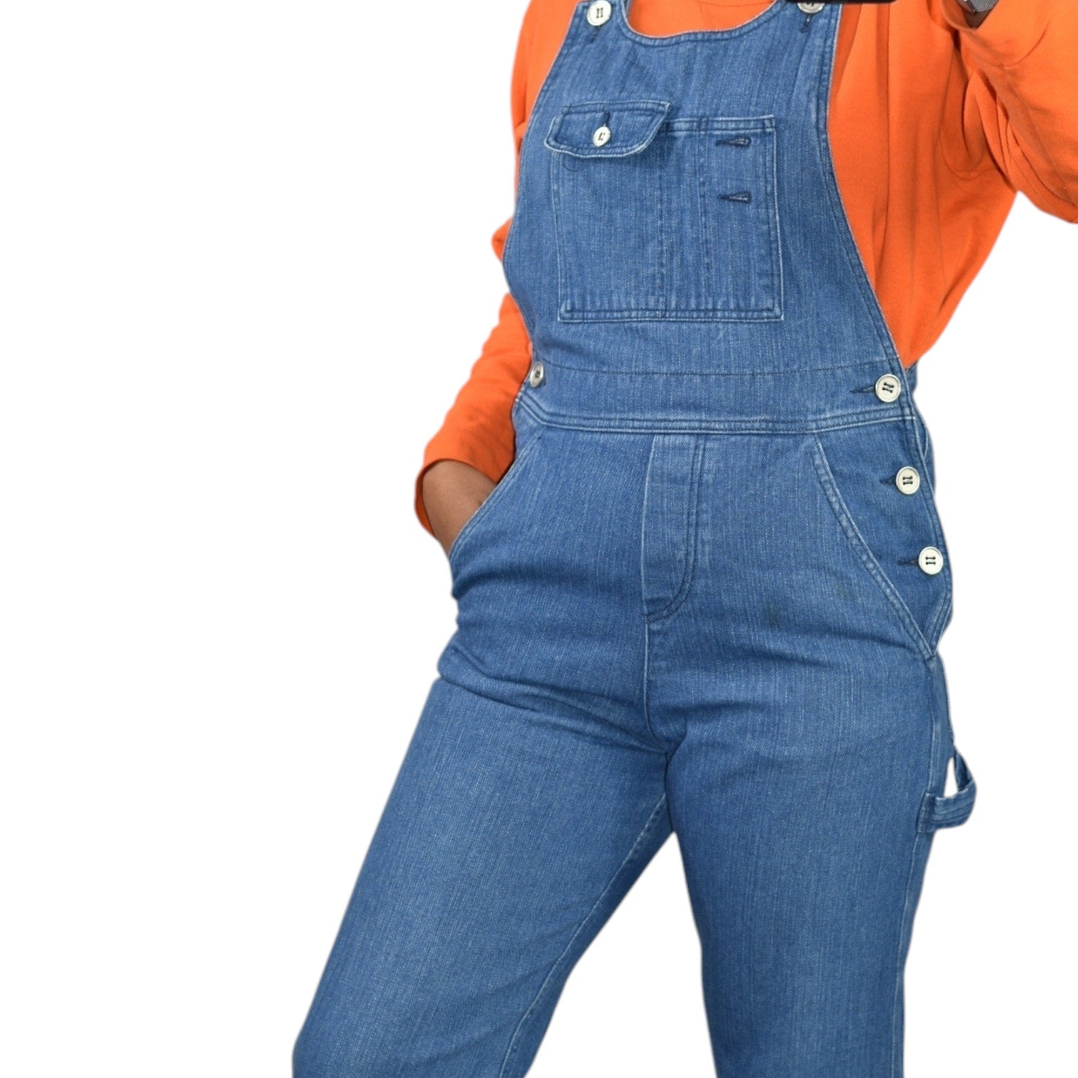 APC Arizona Bib Overalls Blue Denim Dungarees Cotton Jumpsuit Carpenter Medium Wash Straight Leg 34 XS