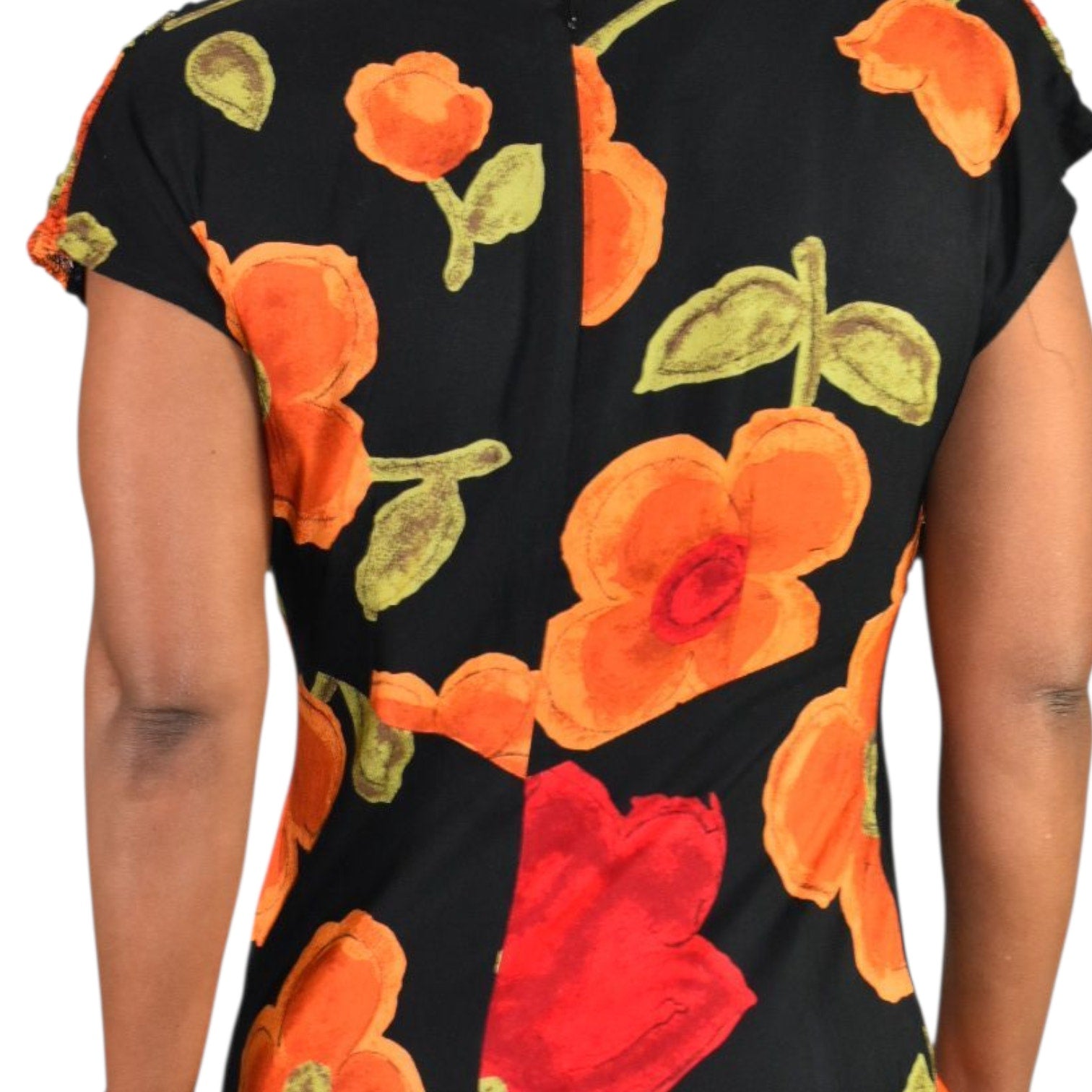 Jeffrey Dara Vintage Floral Maxi Dress Black Floral Flowers Rayon Shoulder Pads Column Deadstock 8 Medium