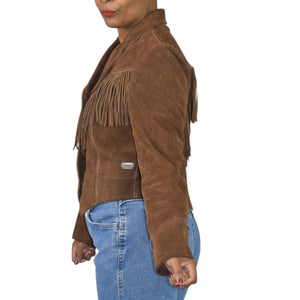 Vintage Ms Pioneer Suede Fringe Jacket Brown Cropped Leather 70s 80s Easy Rider Size Medium