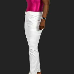 BOSS Hugo Boss Anaita Trousers White Cropped Slim Fit Pants Zip Hem High Rise Dress Classic 6