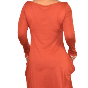 Soft Surroundings Maxi Dress Orange Clay Jersey Long Stretch Fit Flare Boatneck Medium