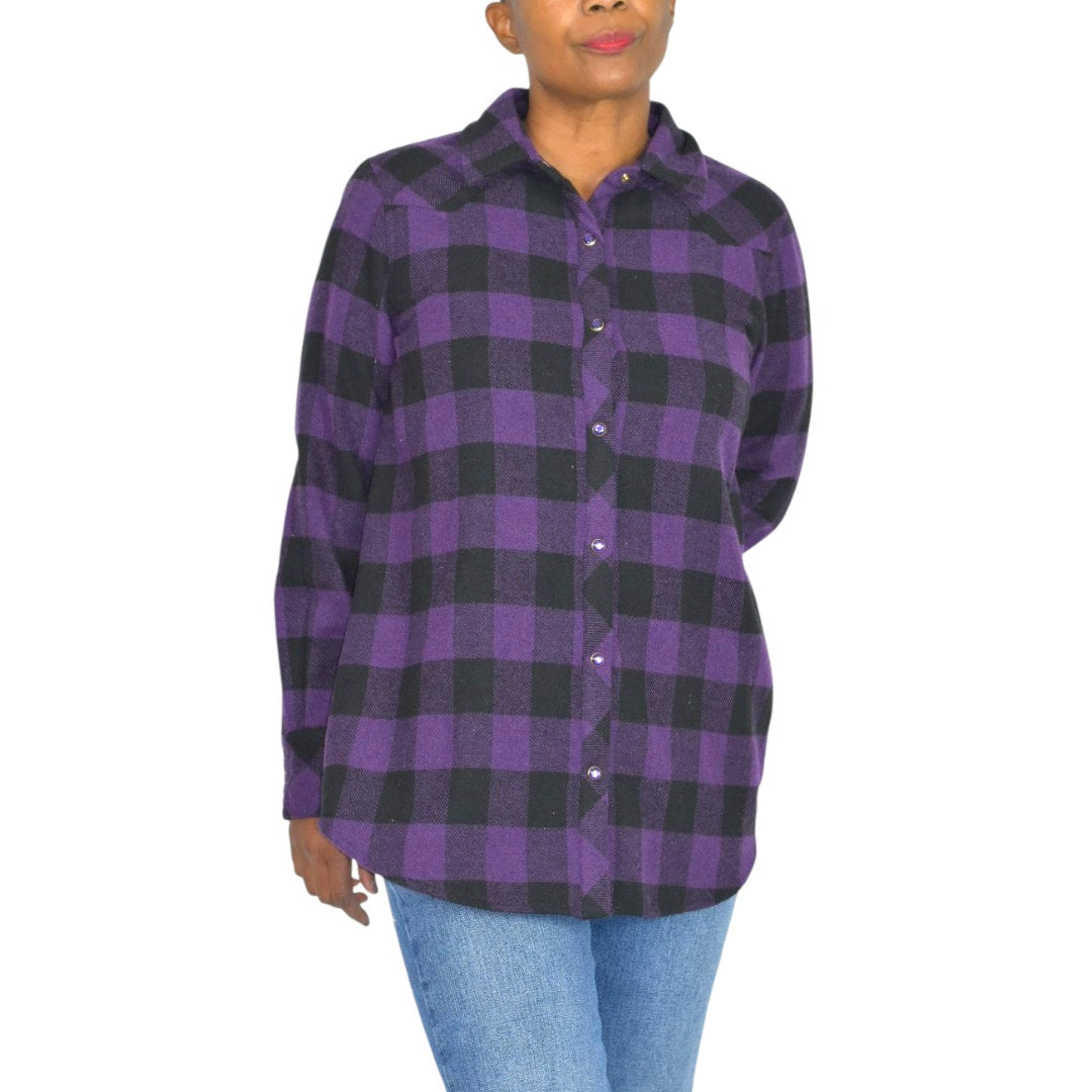 Tuckernuck Chandler Plaid Flannel Shirt Purple Aubergine Buffalo Check Western Yoke Snap Medium