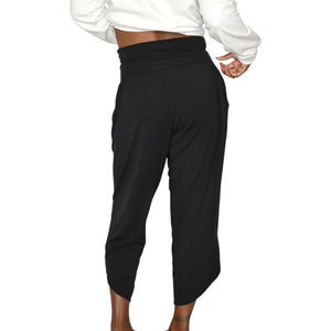Athleta Flow With It Pant Pants Black Harem Tulip Hem Cropped Wide Leg Stretch Jersey Modal XS