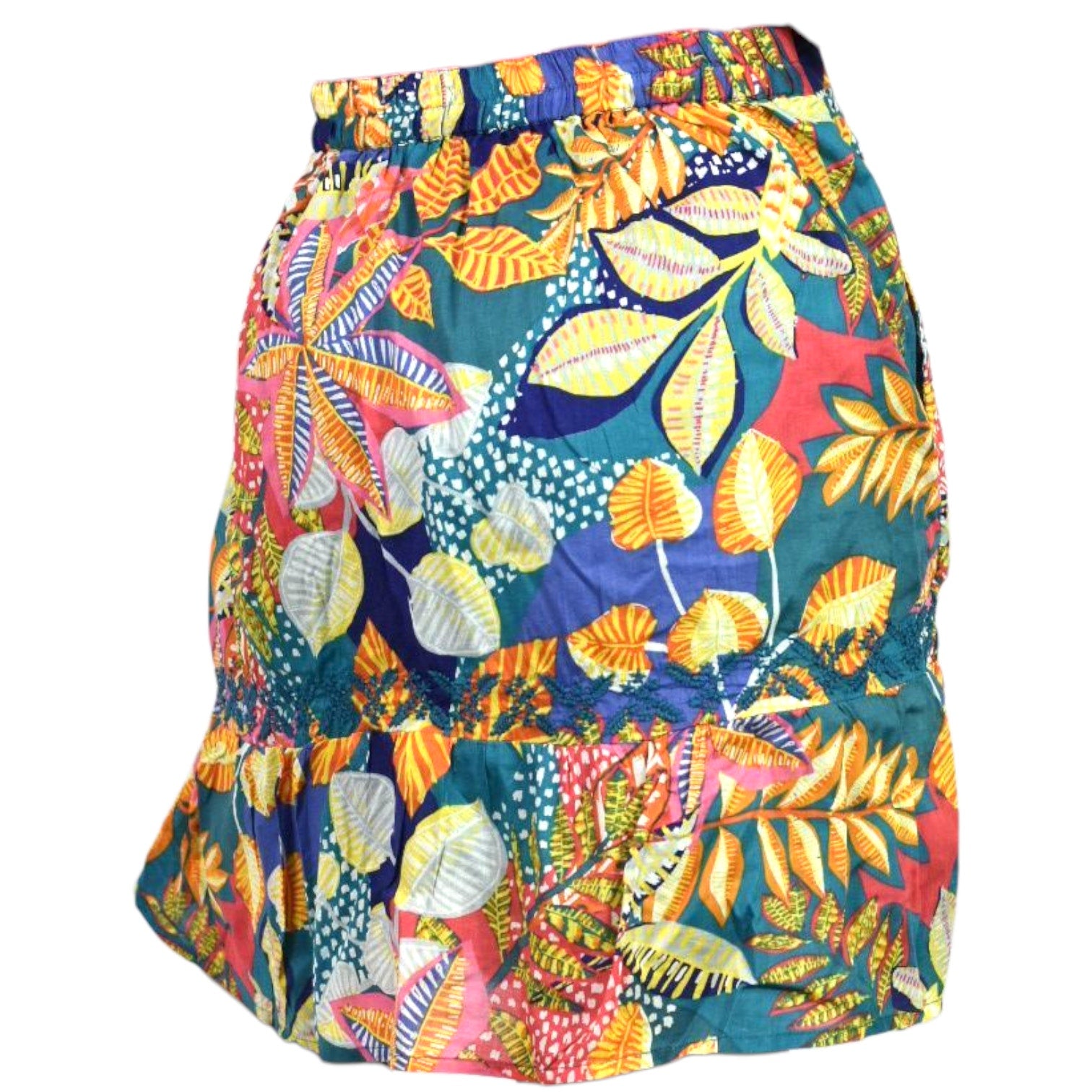 Cynthia Rowley Wrap Skirt Colorful Blue Tropical Foliage Leaf Print Tiered Sarong Large