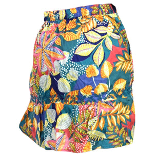 Cynthia Rowley Wrap Skirt Colorful Blue Tropical Foliage Leaf Print Tiered Sarong Large