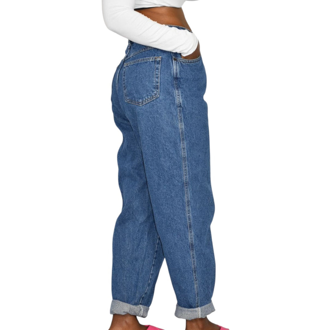 Vintage Gitano Zipper Jeans High Waist Mom Baggy Relaxed Tapered 90s Medium Wash Cotton Denim Rigid 27
