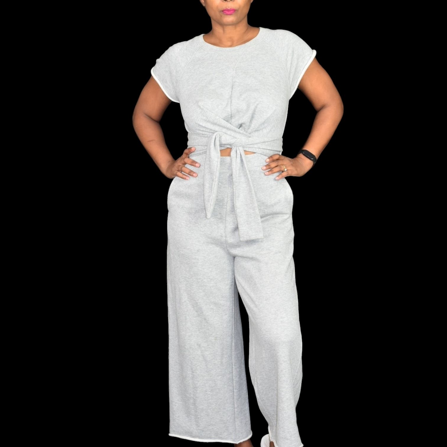 Rachel Roy Iona Wide Leg Jumpsuit Grey Sweatshirt Jersey Cutout Cotton Cropped Size Medium