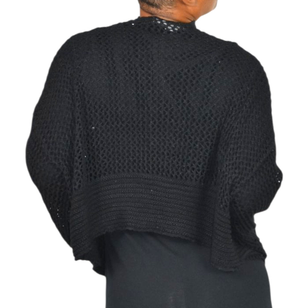 Anthropologie Open Weave Knit Cardigan Black Bell Sleeve Shrug Shawl Sweater One Size