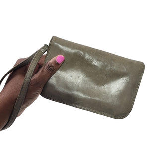 Hobo International Zip Around Wallet Grey Glazed Leather Wristlet Strap Zippered