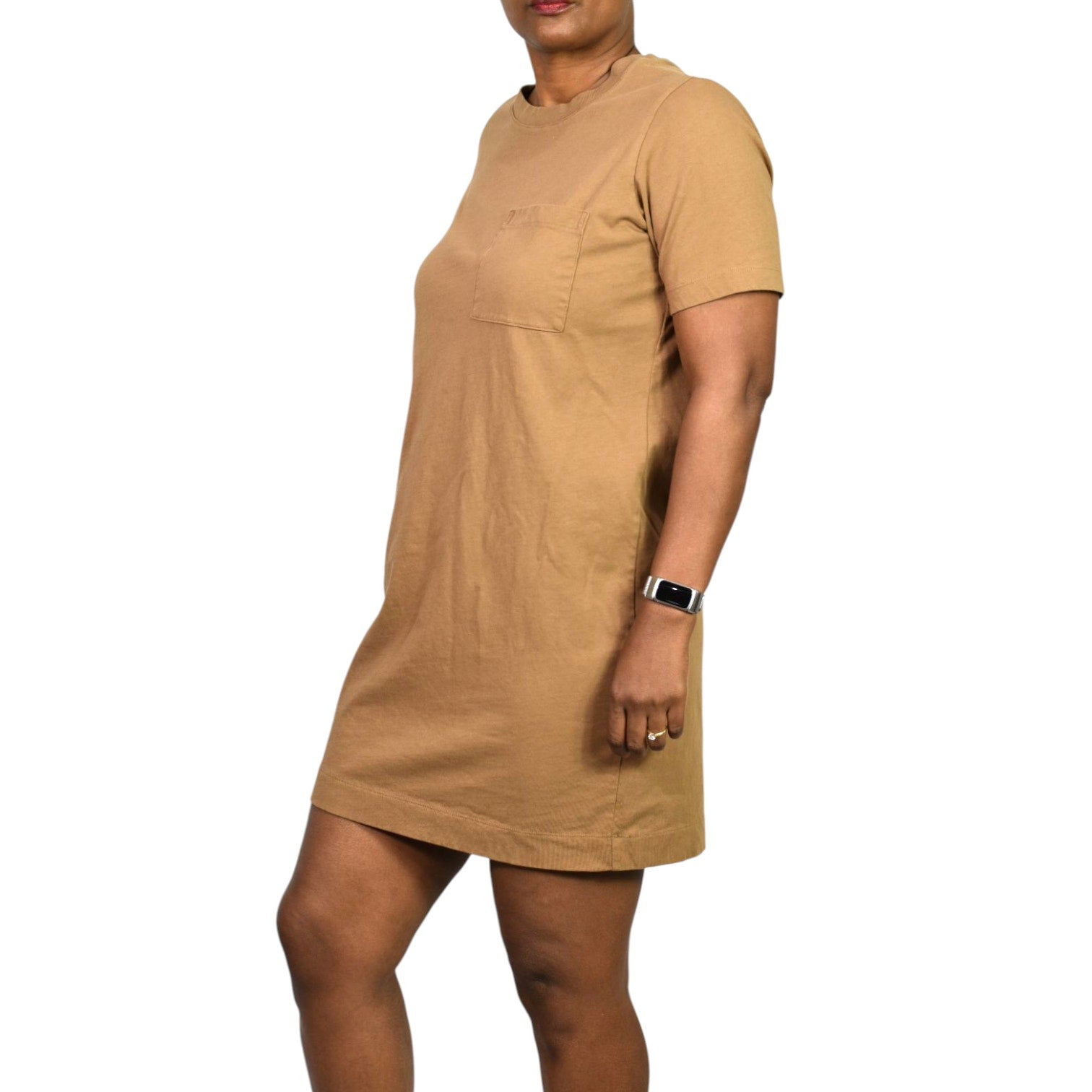 Everlane Cotton T Shirt Dress Tan Khaki Organic Crew Tee Short Sleeve Mini Classic Relaxed Small