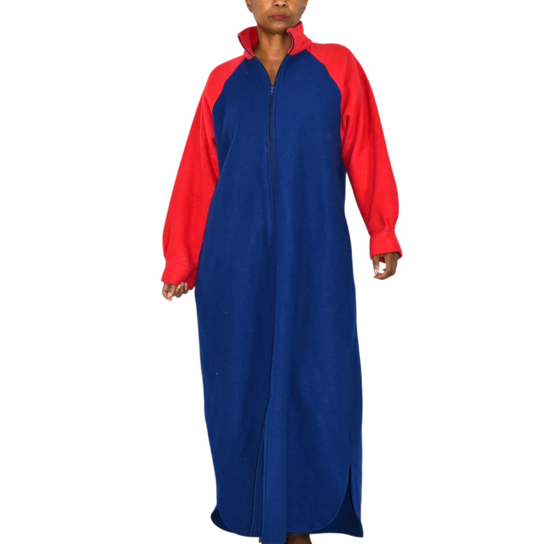 Herbcraft Vintage Lounger Robe Fleece Pile Fuzzy Housecoat Muumuu Blue Lounge Large