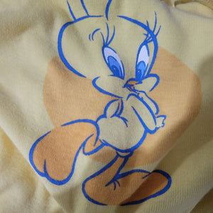 Warner Bros Y2K Tweety Dress Yellow Cotton Jersey Knit Side Slits Retro Mini Tank Graphic 2000s XS
