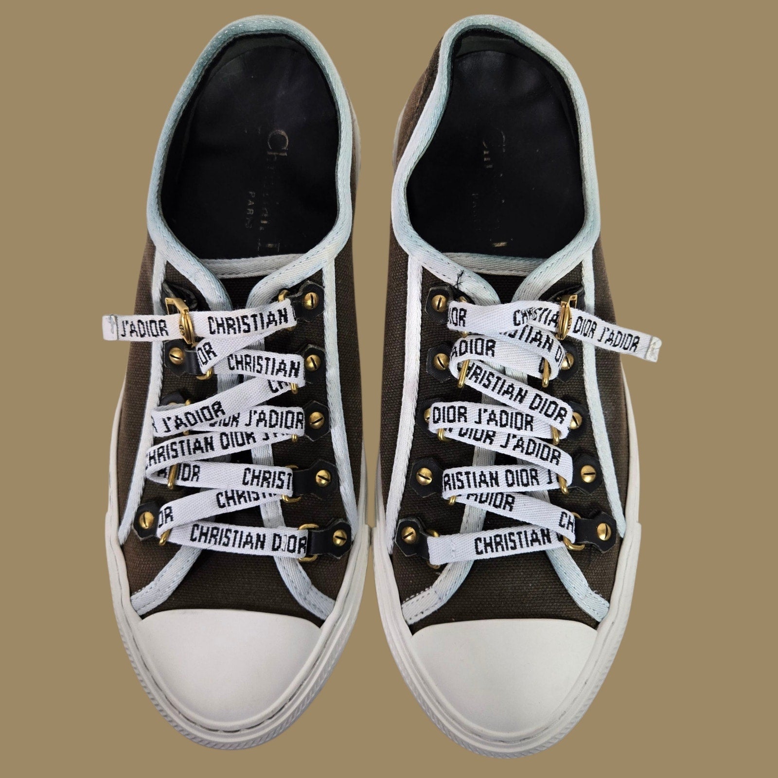 Christian Walk N Dior Canvas Sneakers Low Top Cap Toe JADIOR Lace Up Logo 37.5 7.5