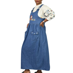 Westbound Vintage Christmas Dress Blue Jean Denim Pinafore Bib Overall Jumper Santa Claus Small