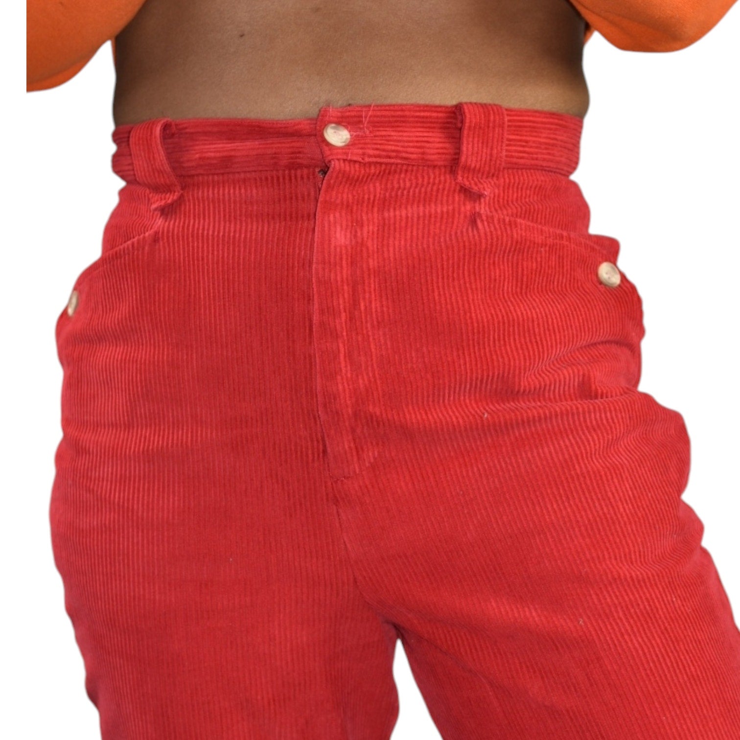 Vintage Cambridge Dry Goods Stirrup Pants Red Corduroy Straight High Waist Cotton Stretch Retro 8