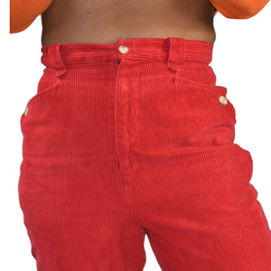 Vintage Cambridge Dry Goods Stirrup Pants Red Corduroy Straight High Waist Cotton Stretch Retro 8