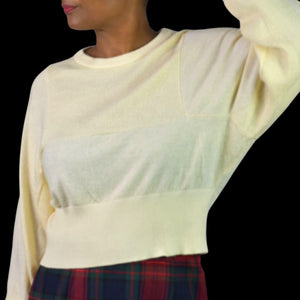 Frenken Rock Knit Top Off White Beige Wool Batwing Drop Sleeve Ribbed Crew Neck Medium