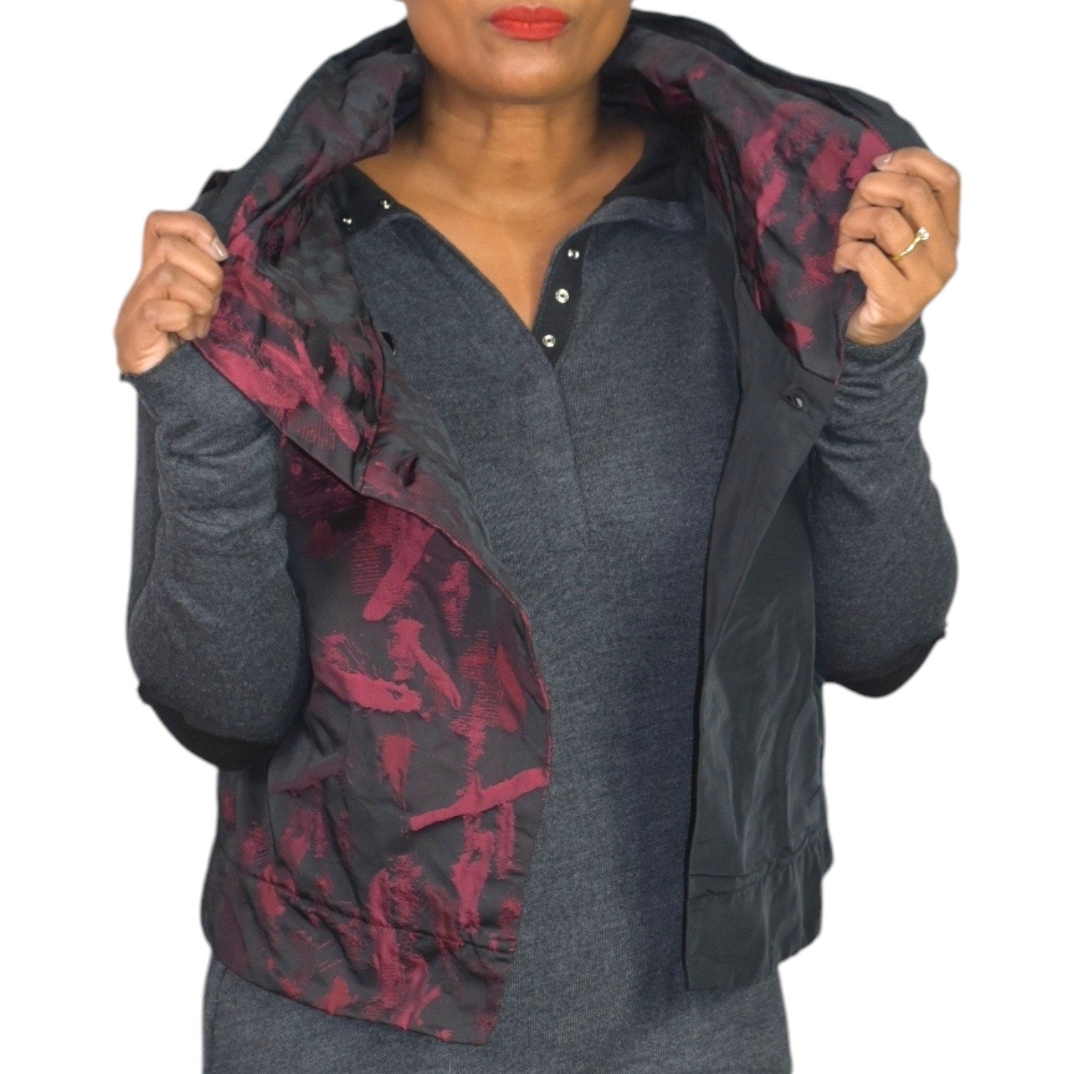 EverySassy Dolcezza Vest Red Burgundy Jacquard Asymmetric Lagenlook Wearable Art Small