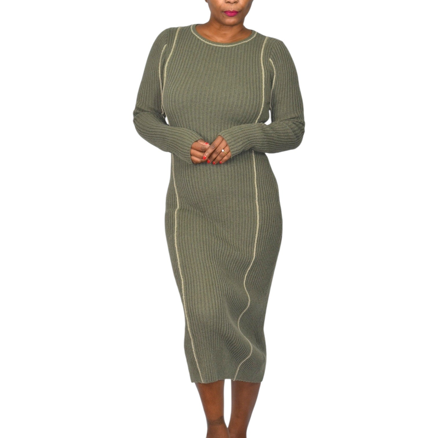 Zara Ribbed Sweater Dress Green Midi Column Straight Bodycon Ribbed Kn –  The Thriftanista Closet