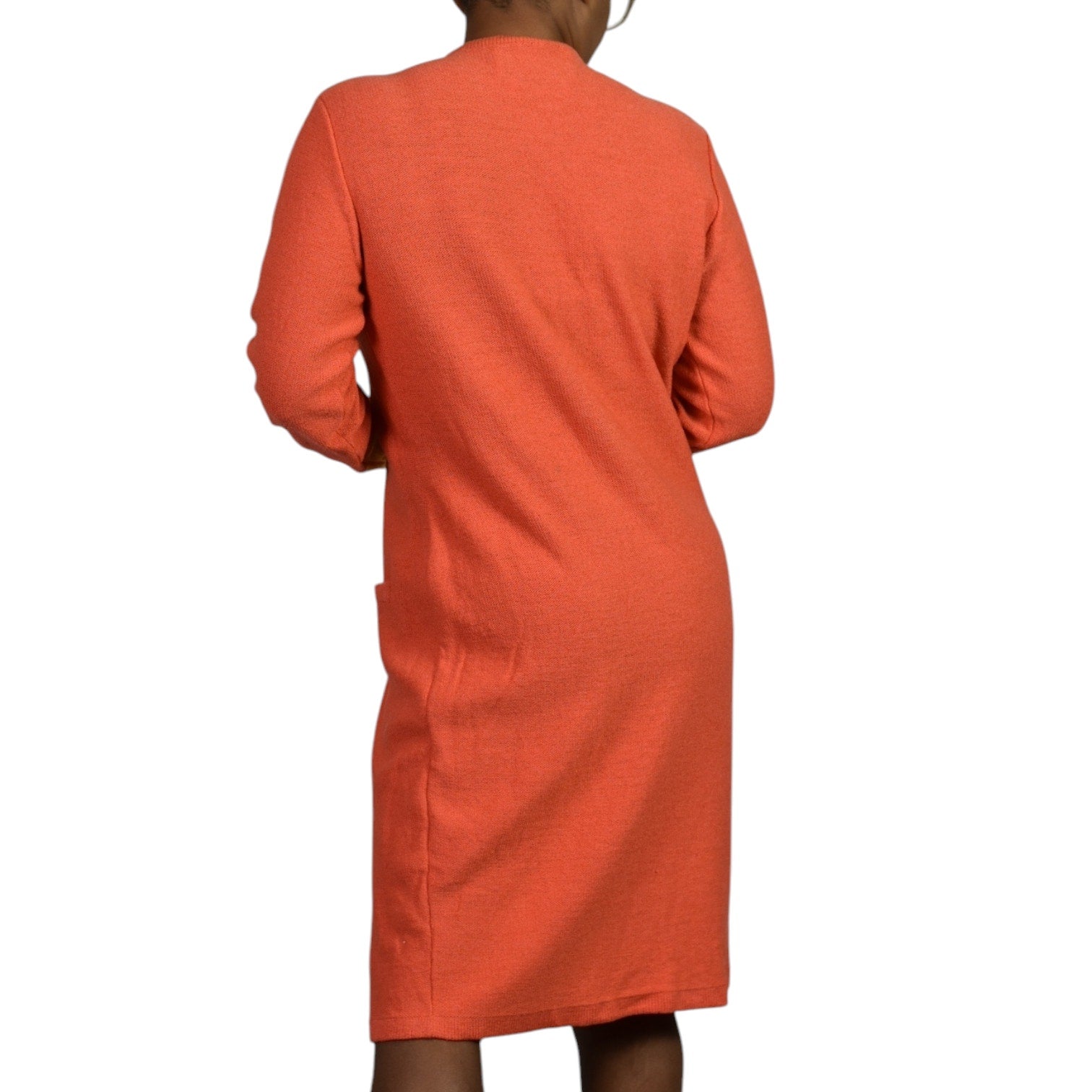 Vintage Steve Fabrikant Knit Dress Orange Color Block Button Front Jeweled Funky Medium