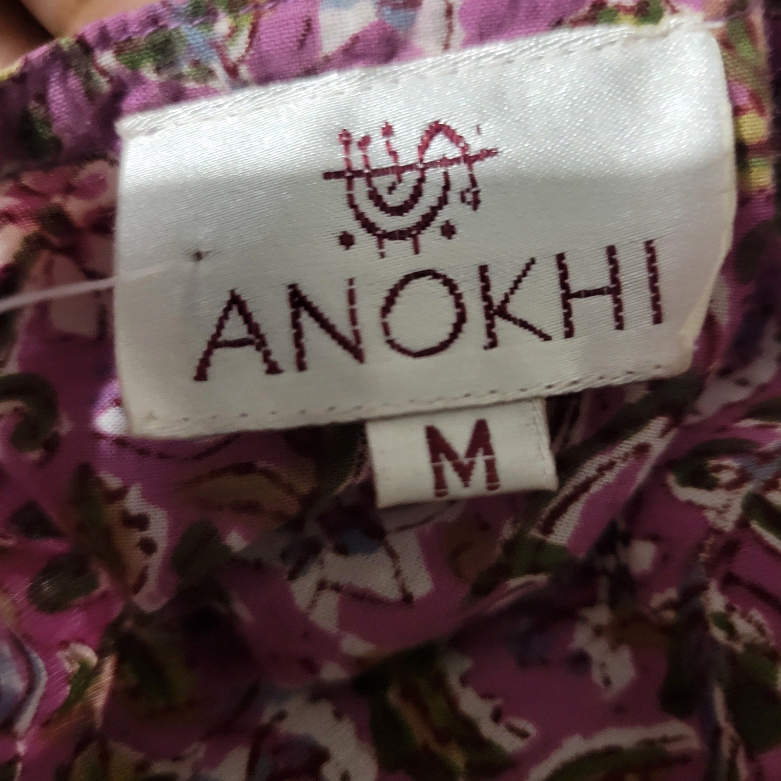 Anokhi Tunic Top Purple Block Print Long Sleeveless Cotton Indian Classic Size Medium