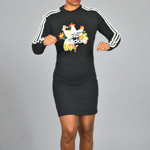 Adidas x HER Studio London Floral Trefoil Dress Black Long Sleeve Mini Logo Medium