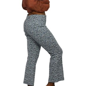 Maeve Margot Knit Pants Blue Paisley Flower Jacquard Cropped Flare Pull ONAnthropologie Small