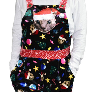 Celebrate Together Christmas Cat Bib Overalls Black Tacky Holiday Velour Velvet Jumpsuit XL