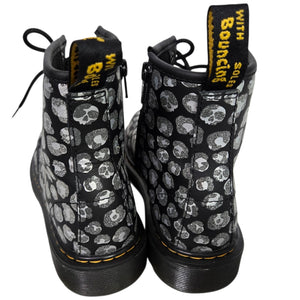 Dr Martens Junior Leopard Hydro Combat Boots Black Skulls Metallic Leather Ankle Girls 4