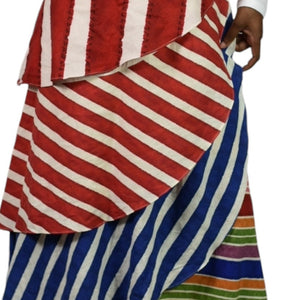 Farm Rio Amazing Stripes Skirt Red Multi Tiered Frilled Layers Chevron Rainbow Printed Midi Blue Linen Blend Size Large