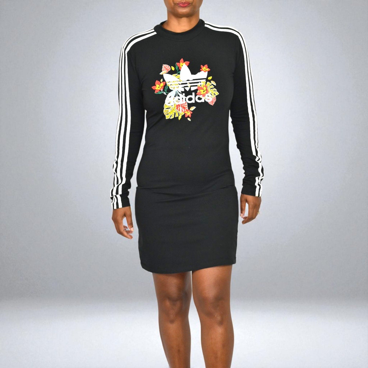 Adidas x HER Studio London Floral Trefoil Dress Black Long Sleeve Mini Logo Medium